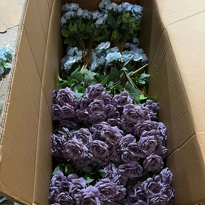 Ramo de rosas de diamantes de 9 cabezas – Rosas artificiales sintéticas con detalles de diamantes brillantes, arreglo floral realista para boda, decoración del hogar, sala de estar y regalo