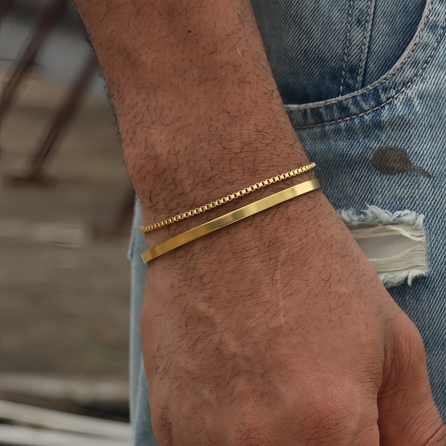 Pulsera de cadena cubana de acero inoxidable de 3 mm - Pulsera de puño abierto ajustable para hombres | Accesorio de joyería de moda urbana hip hop