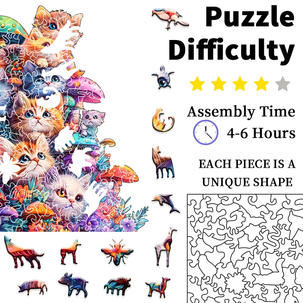 Lindo Rompecabezas de Gato Seta de Madera – Rompecabezas Irregular con Forma de Animal para Adultos, Juego Educativo Creativo, Decoración del Hogar y Regalo para Amantes de los Rompecabezas