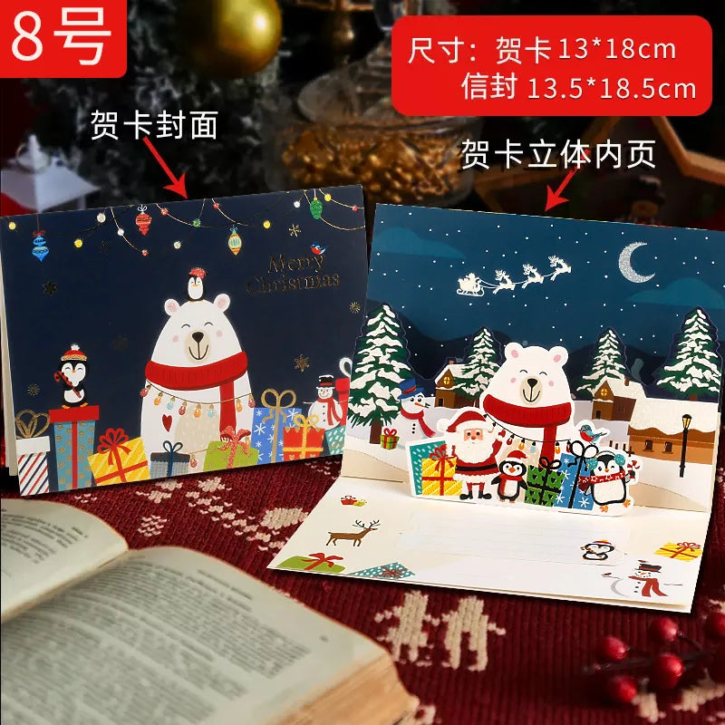 3D Santa Christmas Greeting Card – Folding Merry Christmas Best Wishes Card, Xmas Gift, New Year Blessing & Thank You Postcard