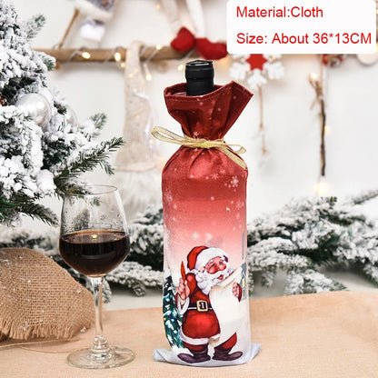 Christmas Wine Bottle Cover Set – Red Dress Wine Bottle Bag for Xmas, New Year Gifts, Navidad Party & Dinner Table Decor