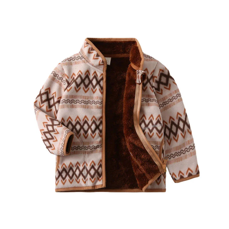 Kids Cartoon Print Fleece Jacket, Long Sleeve Warm Coat for Baby Boys and Girls, Soft Autumn Winter Outerwear for Children