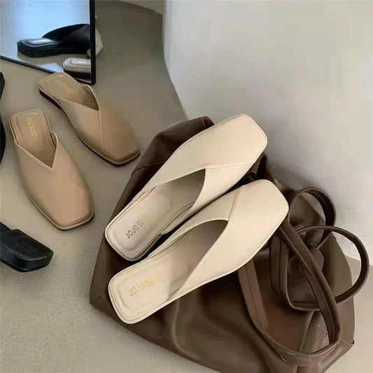 Sandalias planas de punta cuadrada para mujer, mules casuales sin cordones, chanclas para caminar al aire libre