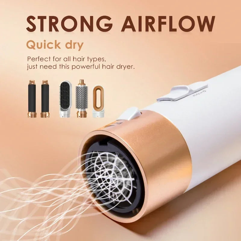 5-in-1 Hair Dryer & Styling Tool Set – Professional Hot Air Brush, Curling Iron, Hair Straightener & Volumizing Comb for Home & Salon Use