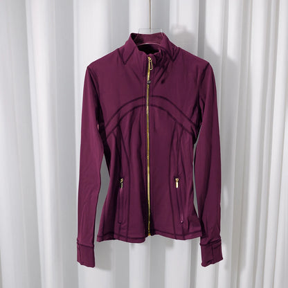 Women’s Gold Zipper Yoga Jacket – Stand Collar Slim Fit Quick-Dry Breathable Sports & Running Activewear