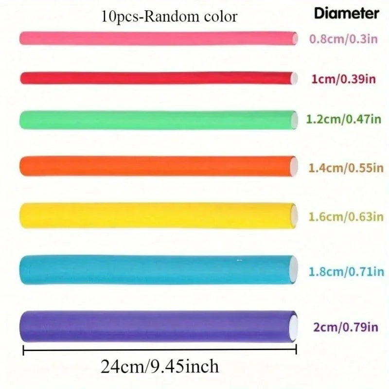 10PCS Flexible Heatless Hair Rollers – Bendy Foam Curling Rods for DIY Soft Curls, Universal No-Heat Perm Styling Tools & Hair Accessories