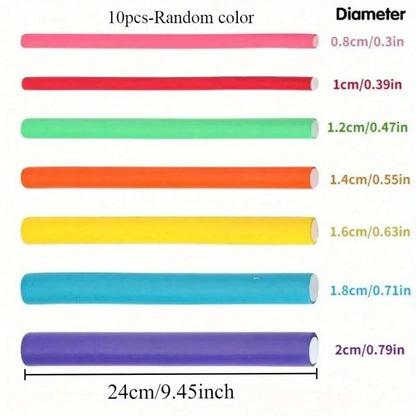 10PCS Flexible Heatless Hair Rollers – Bendy Foam Curling Rods for DIY Soft Curls, Universal No-Heat Perm Styling Tools & Hair Accessories