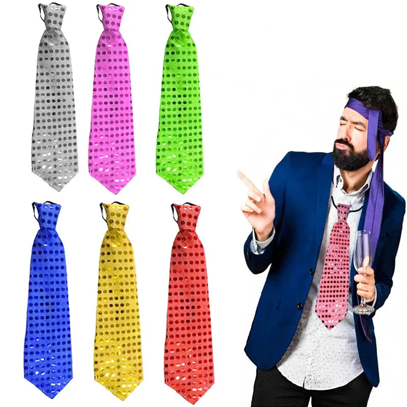 10PCS Men’s Sequined Neckties – 70s Retro Glitter Ties for Banquets, Festivals, Parties, Weddings & Costume Clothing Accessories