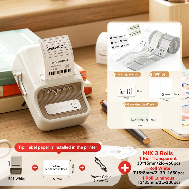 NiiMbot B21 Mini Thermal Label Printer – Wireless Bluetooth Barcode Label Maker with Portable Adhesive Printing for Office & Business