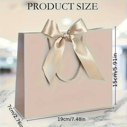 10 bolsas de regalo beige de "agradecimiento" con moños dorados – Elegantes bolsas de papel plegables para compras para recuerdos de bodas, regalos de fiestas y eventos