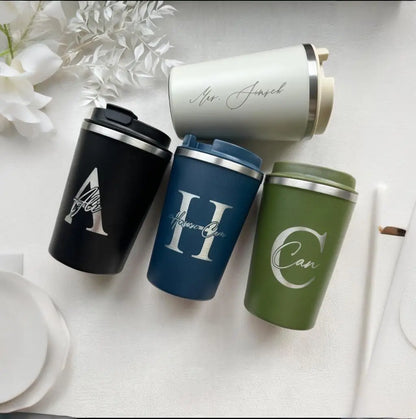 Custom Engraved Thermos Mug – Personalized Double-Wall Stainless Steel Insulated Travel Cup with Name for Coffee & Tea