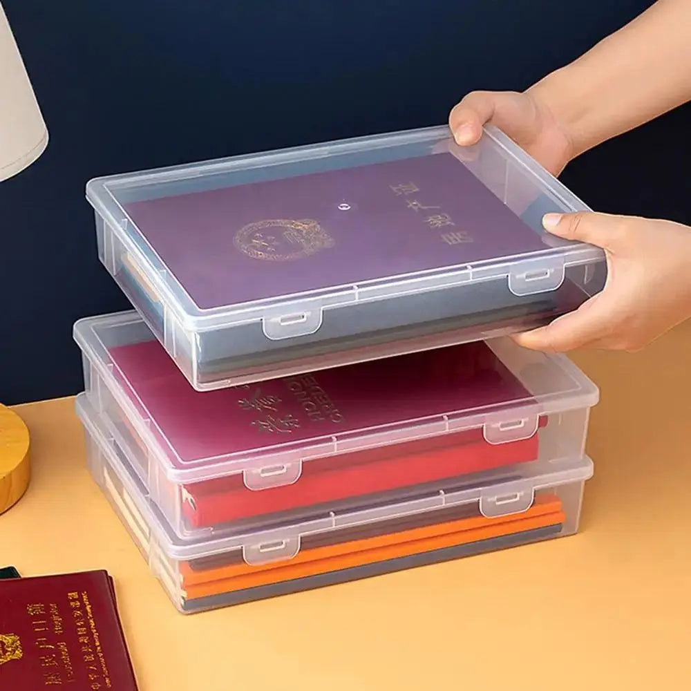 Caja organizadora de plástico transparente – Contenedor portátil a prueba de polvo para documentos, papelería y accesorios