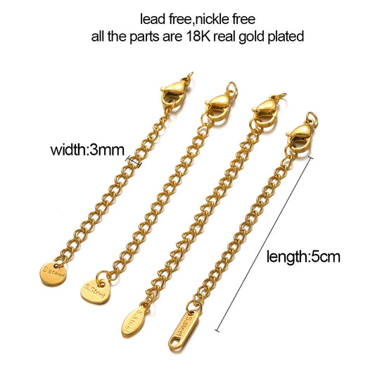 Cadenas de extensión de acero inoxidable de 10 piezas con cierres de langosta – Cadenas de cola conectoras para collares y pulseras de bricolaje