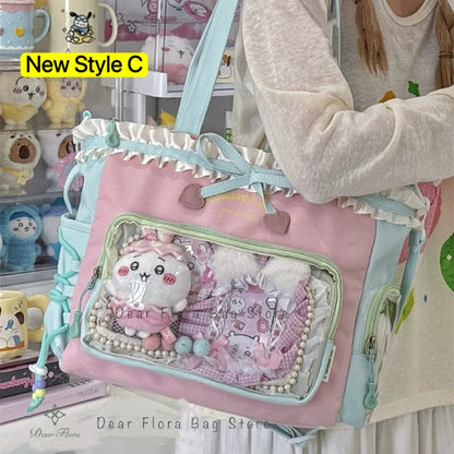 Bolsa Ita Japonesa Y2K para Mujer – Bonito Bolso de Hombro Transparente Lolita, Bolso Cruzado Grande de Exhibición DIY, Cartera de Moda Kawaii para la Escuela, Viajes y Uso Diario