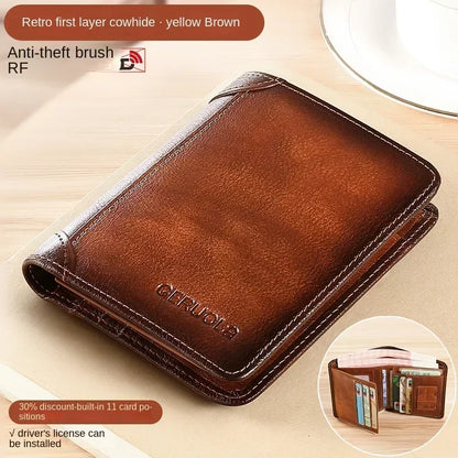 Men's Genuine Leather RFID Blocking Trifold Wallet Slim Vintage ID & Credit Card Holder