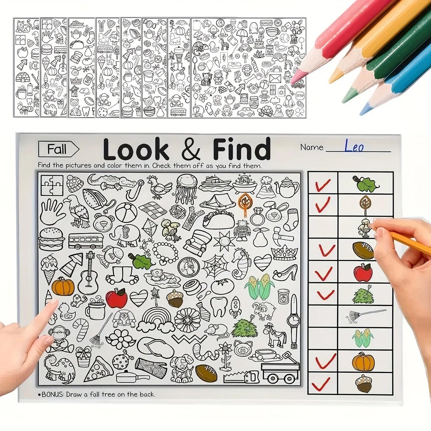 Livre d'activités interactif de cherche-et-trouve à colorier – Livre de puzzles d'objets cachés pour enfants avec des jeux de cherche-et-trouve, des exercices d'association, des pages de coloriage créatives et des activités d'apprentissage éducatives