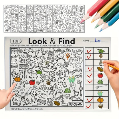 Livre d'activités interactif de cherche-et-trouve à colorier – Livre de puzzles d'objets cachés pour enfants avec des jeux de cherche-et-trouve, des exercices d'association, des pages de coloriage créatives et des activités d'apprentissage éducatives