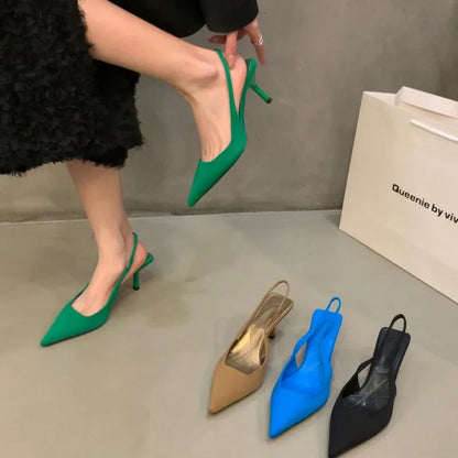 Sandalias de tacón de aguja puntiagudas para mujer – Elegantes y sexys, sin cordones, tacones altos de boca baja para uso casual y fiesta
