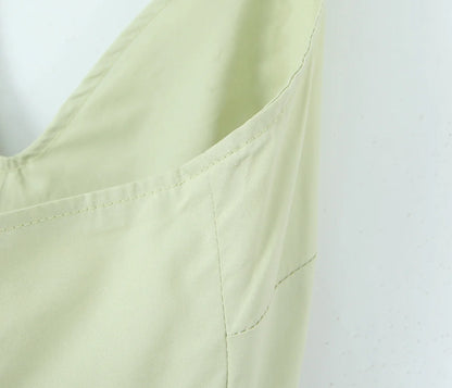 YENKYE Women’s Sexy Backless Green Halter Midi Dress Elegant Low Waist A-Line Cotton Summer Evening Party Robe