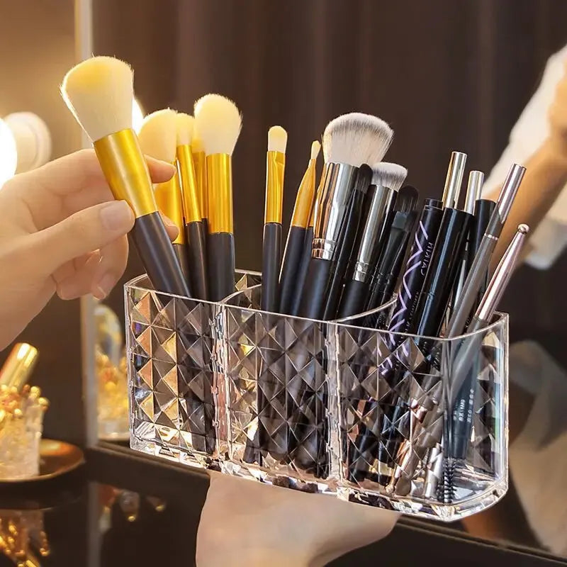 Diamond Pattern Mirror Cosmetic Storage Box – Bathroom Organizer Rack for Lipstick, Makeup, Skincare & Beauty Accessories Storage