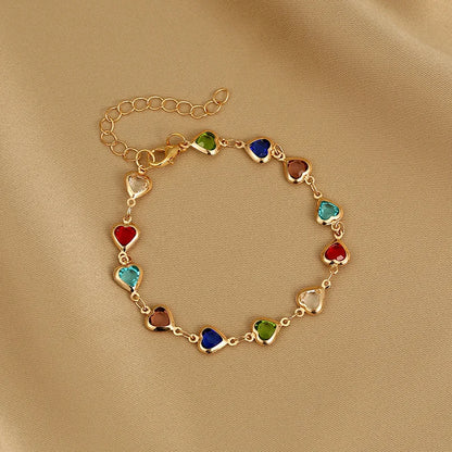 Elegante Pulsera de Zirconia de Cristal Rojo – Pulsera de Cadena Metálica con Corazón Colorido para Mujer, Boda, Fiesta y Joyería de Regalo