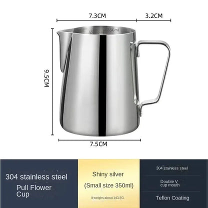 Jarra para espumar leche de acero inoxidable de 350 ml/600 ml con escala medidora – Jarra profesional de barista para hacer espuma de latte y café