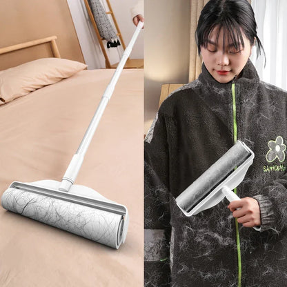 Long Handle Lint Roller – Retractable Pet Hair & Dust Remover for Clothes, Furniture, Bedding & Upholstery