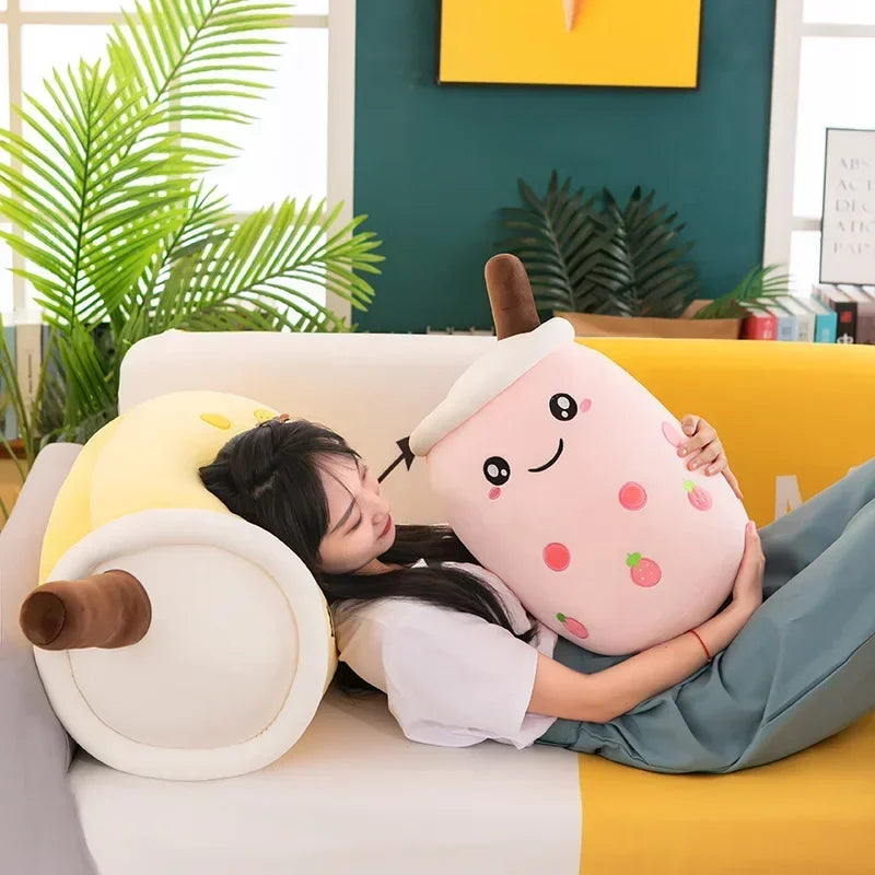 Giant Bubble Tea Plush Pillow – 22–70cm Squishy Milk Tea Boba Stuffed Toy Fruit Drink Bottle Decor Gift