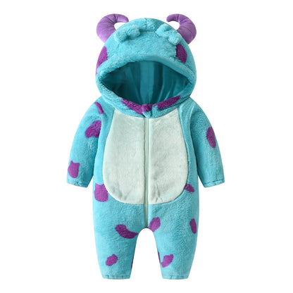 Combinaison de neige à capuche en polaire pour bébé – Combinaison d'hiver à capuche avec cornes motif animal de dessin animé pour nouveau-nés garçons et filles
