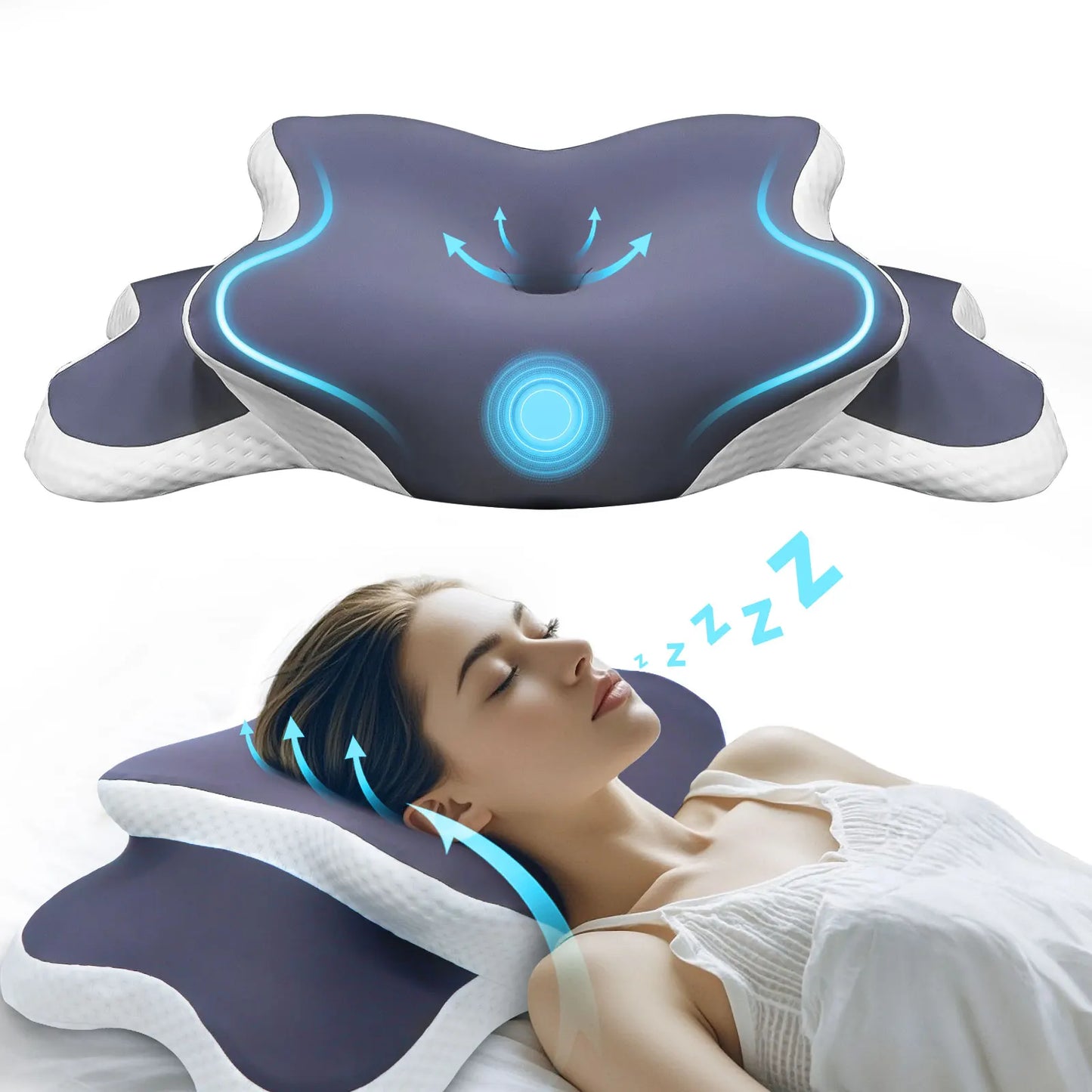 Almohada cervical de espuma viscoelástica – Almohada ergonómica ortopédica para soporte del cuello, almohada contorneada para dormir de lado, boca arriba y boca abajo, cojín de cama para comodidad del cuello y alivio del dolor