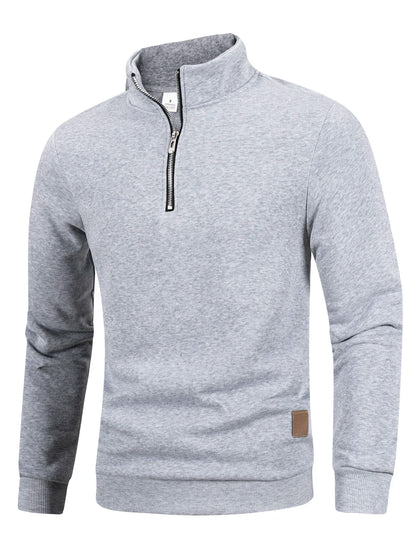 Sudadera de cuello alto con cremallera para hombre – Suéter cálido, jersey de color liso de manga larga, top casual para otoño e invierno