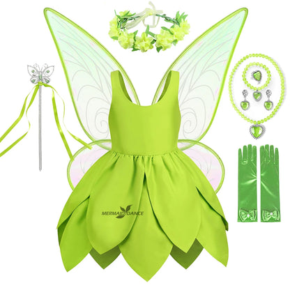 Girls Tinker Bell Costume – Green Fairy Princess Fancy Dress for Halloween, Birthday Parties & Cosplay, Ages 2–10Y