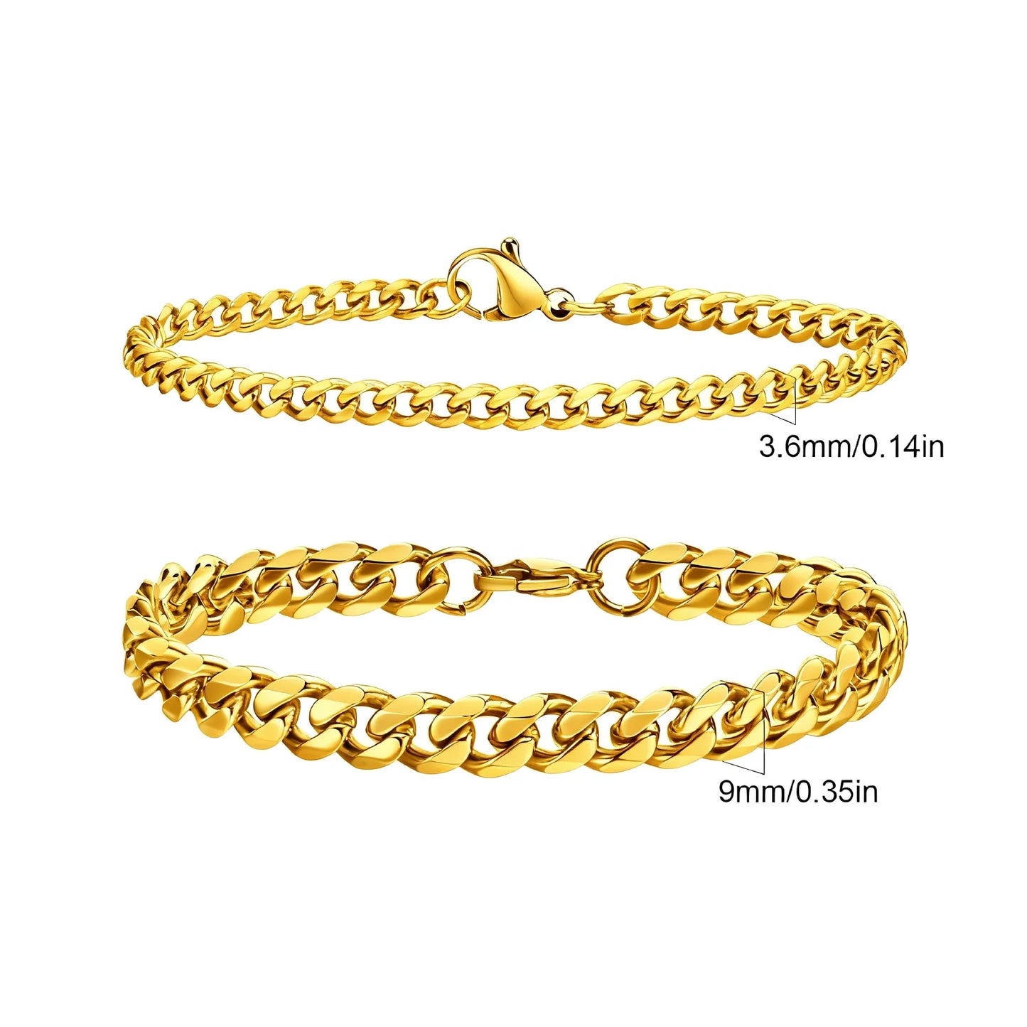 2-Piece Men's Chain Bracelet Set – Stainless Steel Twist Rope & Cuban Link Wristbands in Silver, Gold & Black | Fashion Jewelry Gift