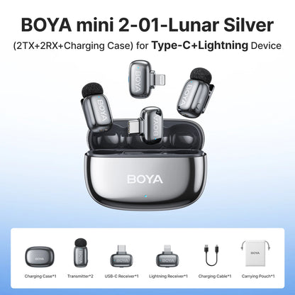 BOYA Mini 2 Wireless Lavalier Microphone – Mini Clip-On Mic with AI Noise Reduction for iPhone, Android & USB-C Video Recording