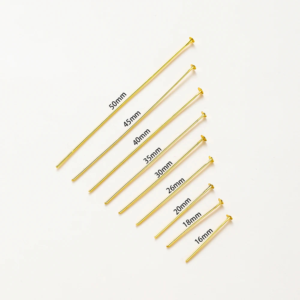 100-Piece 14K & 18K Gold Plated Brass Head Pins Set (16–50mm) – Ball, Flat & Eye Pins for DIY Jewelry Making & Crafts
