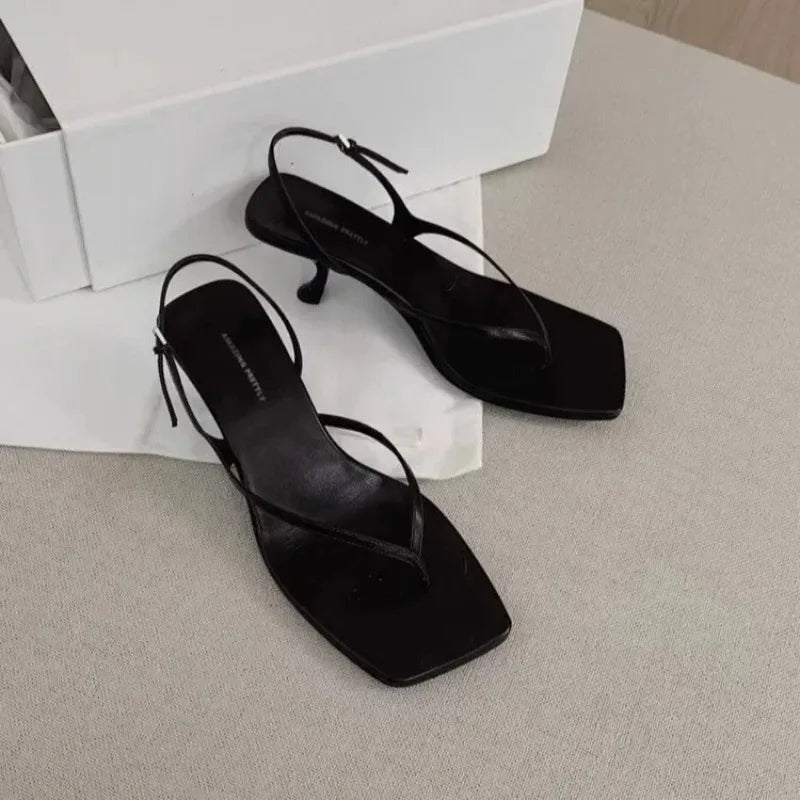 Women's Square Toe Kitten Heel Sandals – Retro Back Strap Slingback Shoes, Elegant French Style Summer Casual Heels