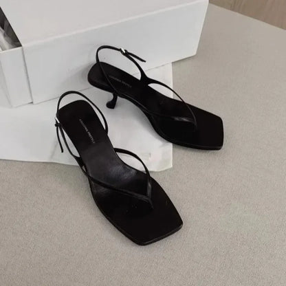 Women's Square Toe Kitten Heel Sandals – Retro Back Strap Slingback Shoes, Elegant French Style Summer Casual Heels