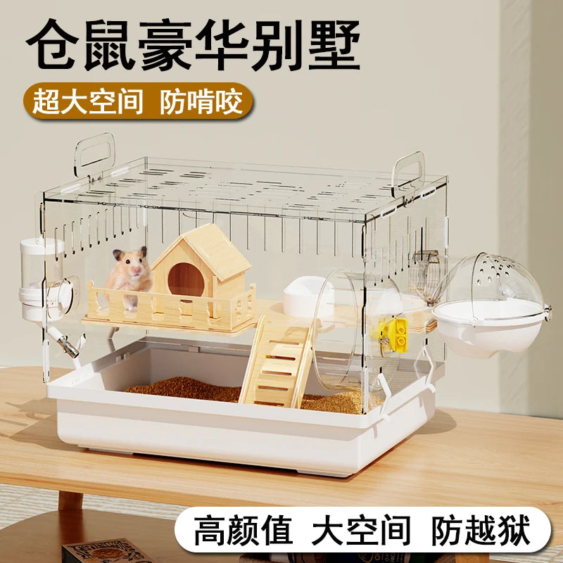 Acrylic Hamster Cage – Transparent Rodent Habitat with Accessories, Luxury Villa Enclosure for Syrian, Dwarf Hamsters, Gerbils & Mice