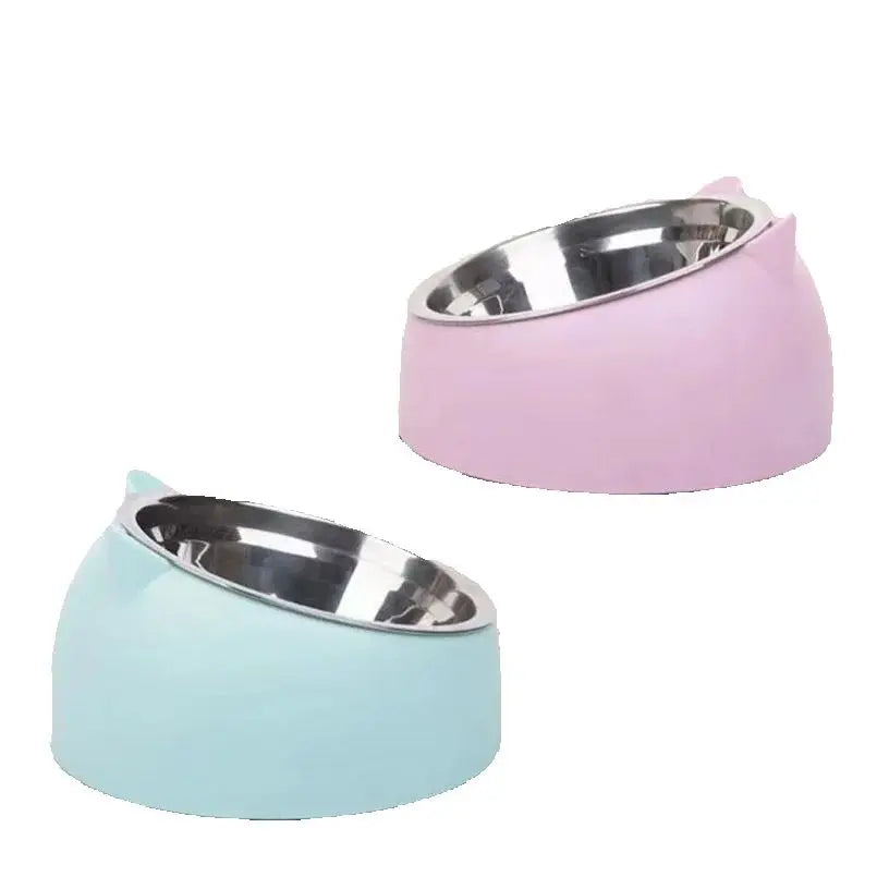 15° Raised Stainless Steel Pet Bowl – Non-Slip Tilted Food & Water Feeder for Cats, Dogs & Puppies, Neck-Friendly Elevated Bowl