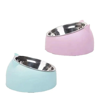 15° Raised Stainless Steel Pet Bowl – Non-Slip Tilted Food & Water Feeder for Cats, Dogs & Puppies, Neck-Friendly Elevated Bowl