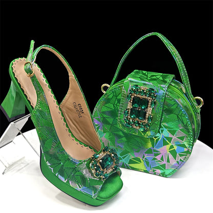 Elegant Women’s Fuchsia Peep Toe Heels & Matching Bag Set – Rhinestone Italian-Style Sandals for Parties, Weddings & Special Occasions