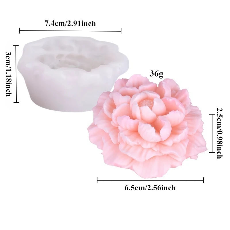 Molde de silicona grande de peonía para velas – Molde floral de rosa 3D para hacer velas, jabón, resina, yeso, hornear pasteles y manualidades de decoración del hogar