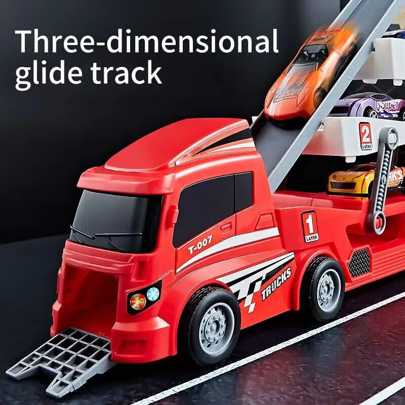 Pop-Up Container Truck Toy – Engineering Racing Vehicle with 6 Alloy Wheels, Push-Pull Construction Toy for Children & Kids