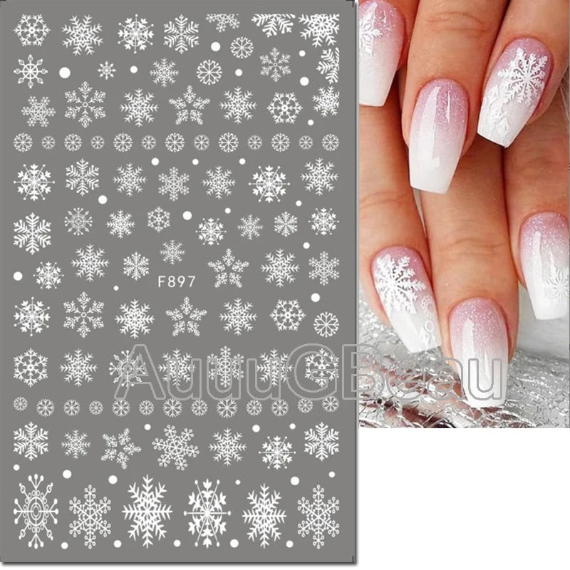 3D Christmas Nail Art Stickers – Snowflake & Winter Tree Nail Decals for Nail Tips Decoration
