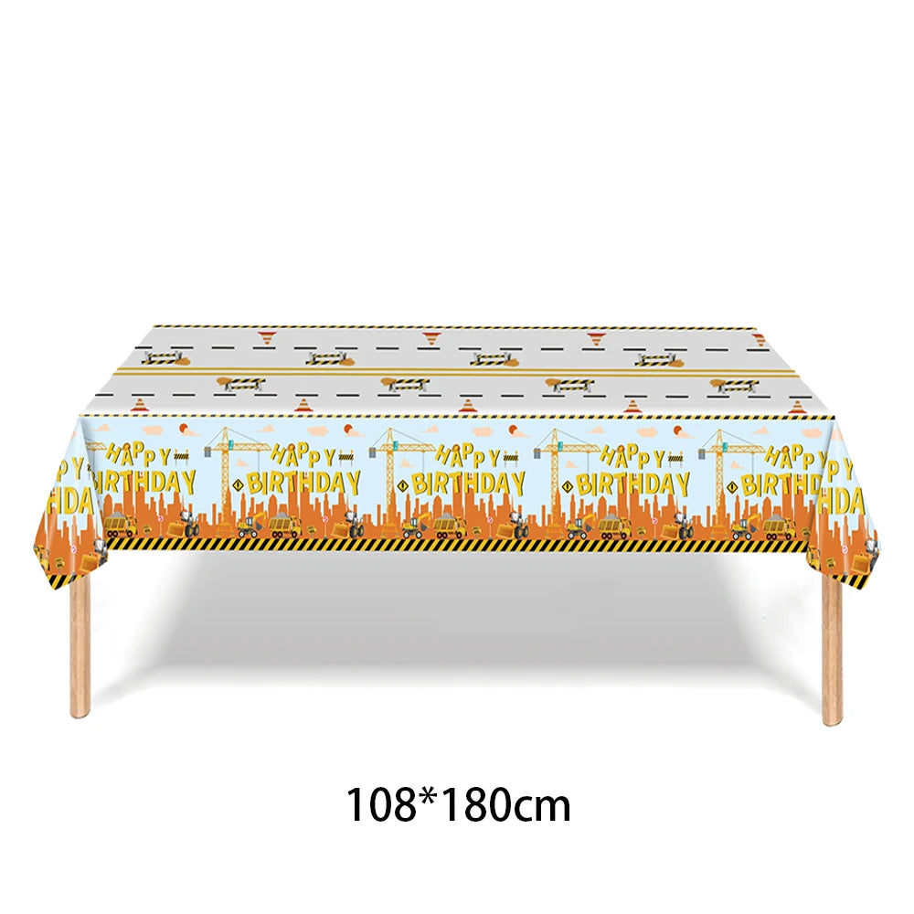 Construction Truck Birthday Party Tablecloth – Excavator & Engineering-Themed Table Runner for Boys' Construction Party Decorations