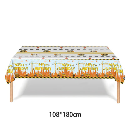 Construction Truck Birthday Party Tablecloth – Excavator & Engineering-Themed Table Runner for Boys' Construction Party Decorations