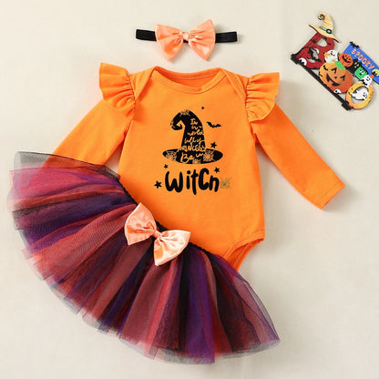 My First Halloween Baby Girl Costume – Long-Sleeve Ghost Bodysuit with Tutu Skirt, Bow Headband, 0–3M Infant Outfit