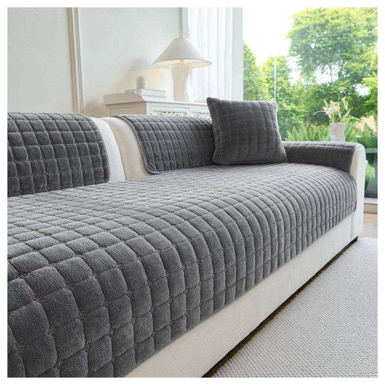 Soft Flannel Non-Slip Sofa Cover – Quilted Furniture Protector for Couch & Living Room Sofa, Warm 1-Seat Cushion Cover