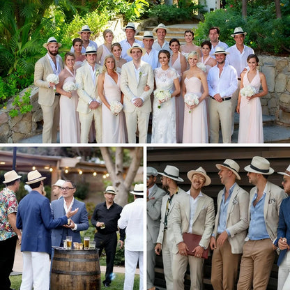 6–48PCS Wedding Straw Fedora Hats for Men – Customizable Short Brim Panama Party Hats, 58CM for Weddings, Birthdays & Celebrations