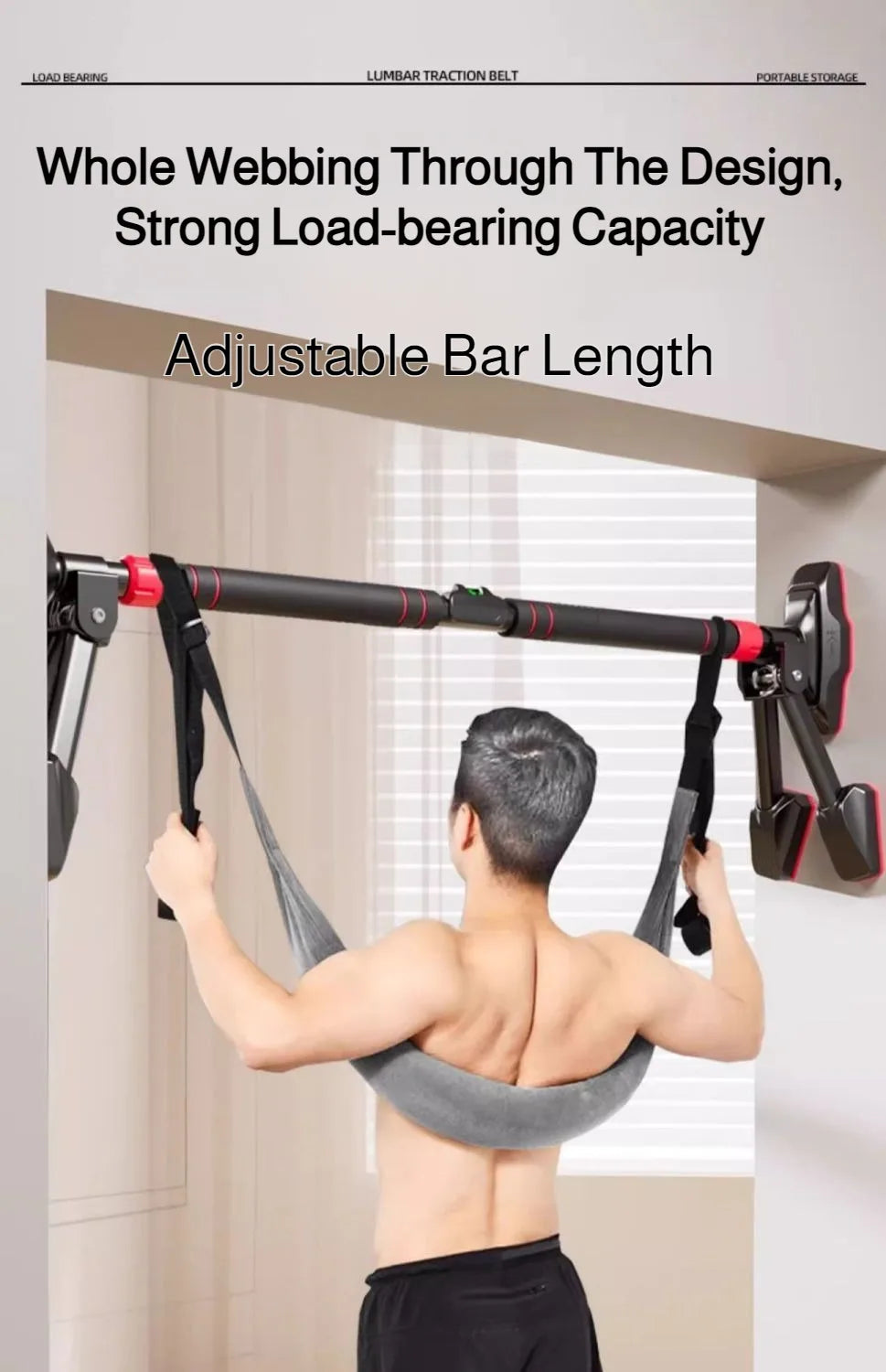 Cinturón de tracción lumbar – Cinturón de apoyo para estiramiento espinal doméstico para relajación de cintura, estiramiento de espalda y ejercicio de descompresión en barra horizontal
